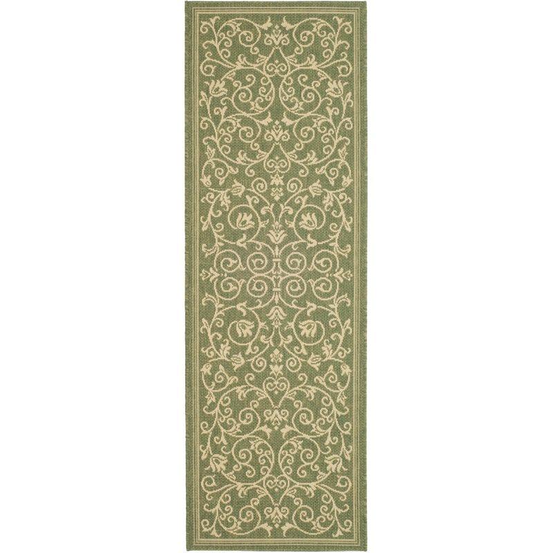 Olive and Natural Reversible Flat Woven Synthetic Area Rug - 27" x 6"