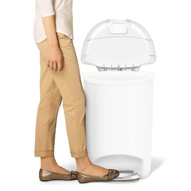 White Plastic Semi-Round Step Trash Can with Steel Pedal