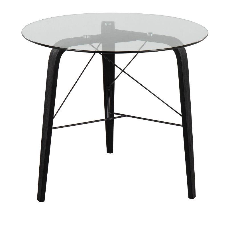 LumiSource 34" Trilogy Round Dining Table Black/Clear Glass: Mid-Century Modern Style, Seats 4, Wood Base
