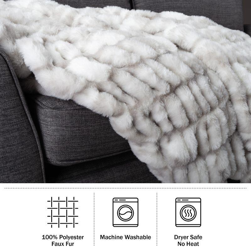 Oversized Ruched Faux Fur Blanket - 60x80-Inch Jacquard Faux Fur Queen-Size Throw for Sofas and Beds - Luxurious Bedding by Lavish Home
