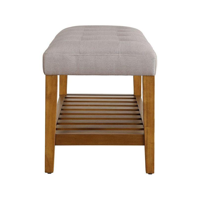 Simple Relax Fabric and Wood Bench in Light Gray and Oak