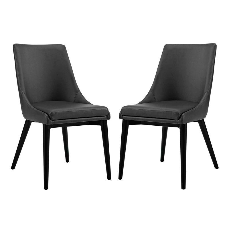 Black Upholstered Leather Side Chair with Wood Legs