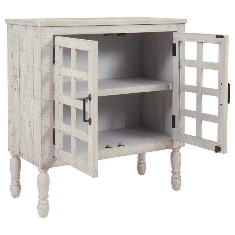 Falkgate Accent Cabinet Whitewash - Signature Design by Ashley: Antique Bronze Pulls, Glass Lattice Doors