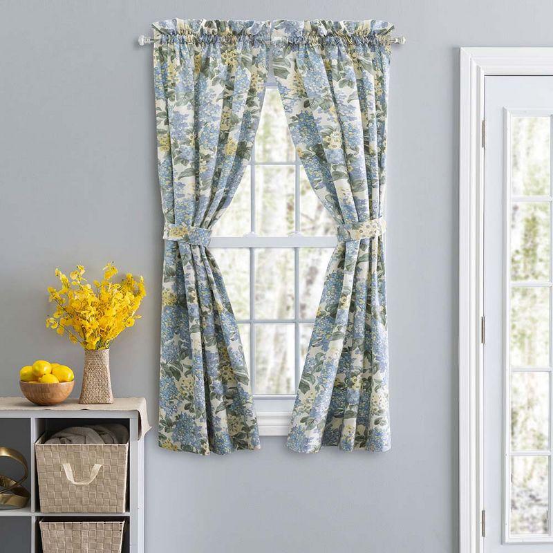 Ellis Hydrangea Classic Pattern Printed 1.5" Rod Pocket Window Tailored Pair with Ties 68"x54" Blue