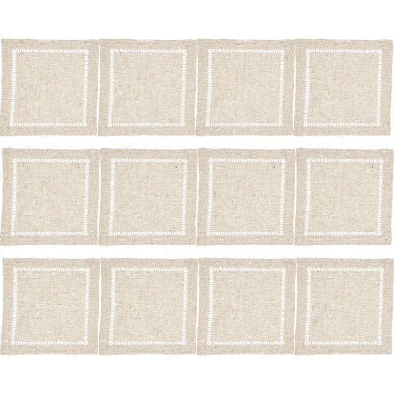 Natural Poly-Linen Blend Hemstitch Dinner Napkins, Set of 12