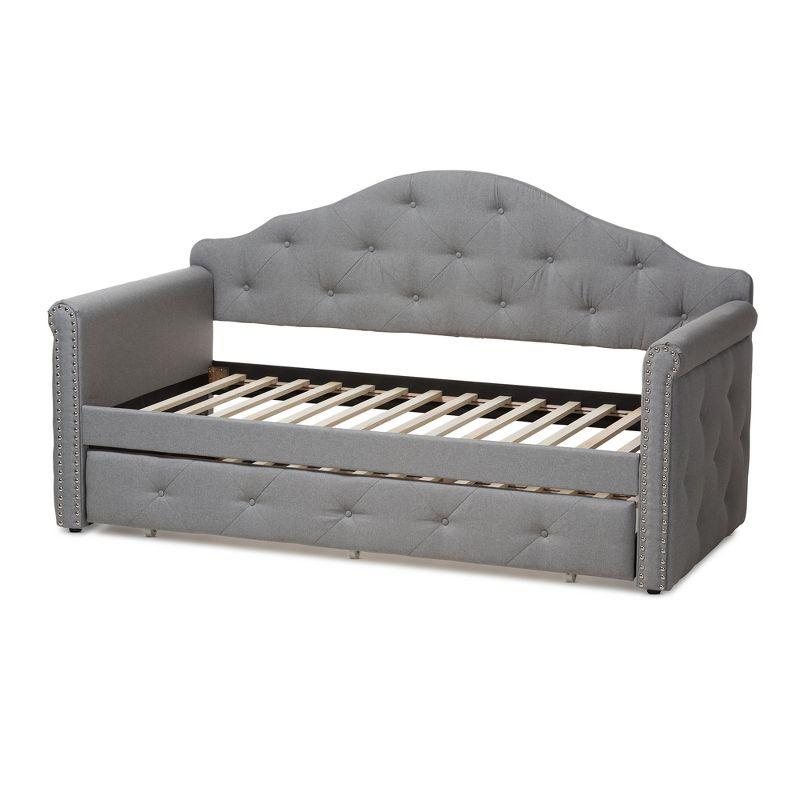 Twin Emilie Modern and Contemporary Fabric Upholstered Daybed with Trundle Gray - Baxton Studio: Elegant Design, No Box Spring Needed