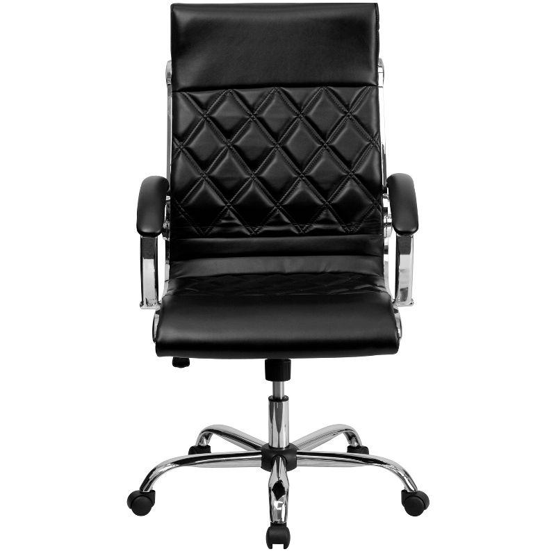 Flash Furniture High Back Designer Quilted LeatherSoft Executive Swivel Office Chair with Chrome Base and Arms