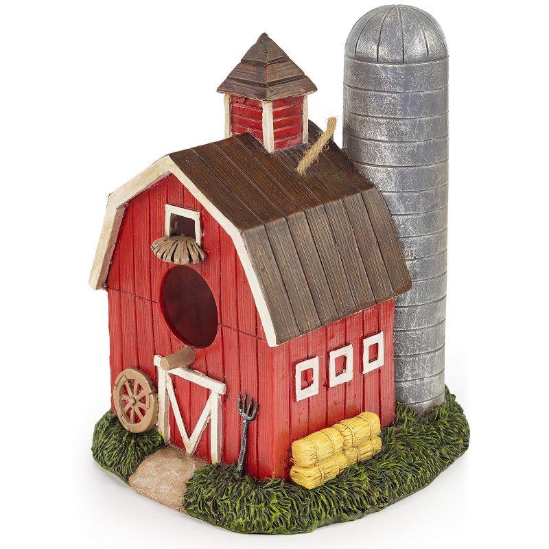 Red Barn Hand-Painted Hanging Bird House with Jute Cord