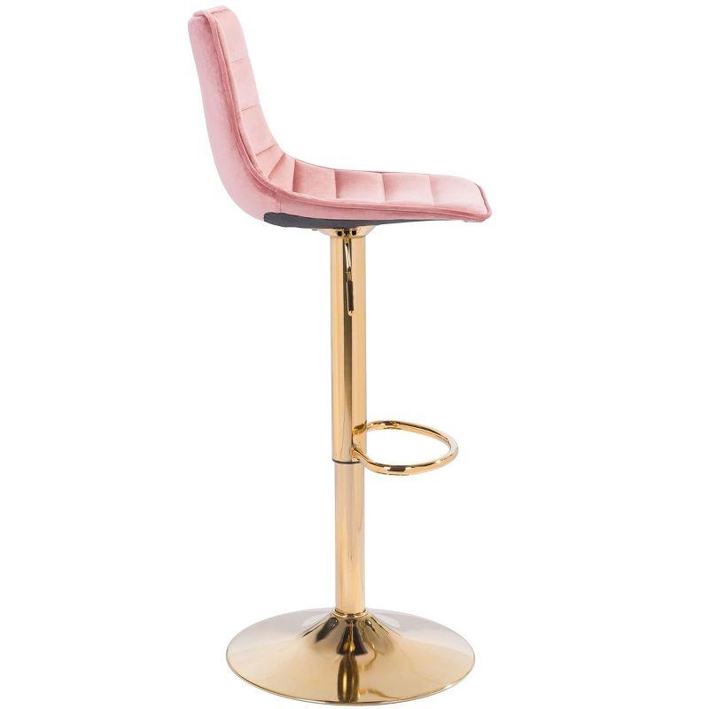 Adjustable Pink and Gold Saddle Style Swivel Bar Stool