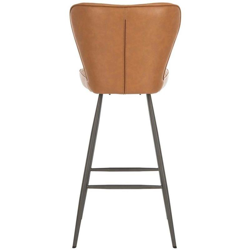 Aster 30"H Mid-Century Modern Leather Tufted Bar Stool (Set of 2) - FOX1703 - Camel - Safavieh Couture