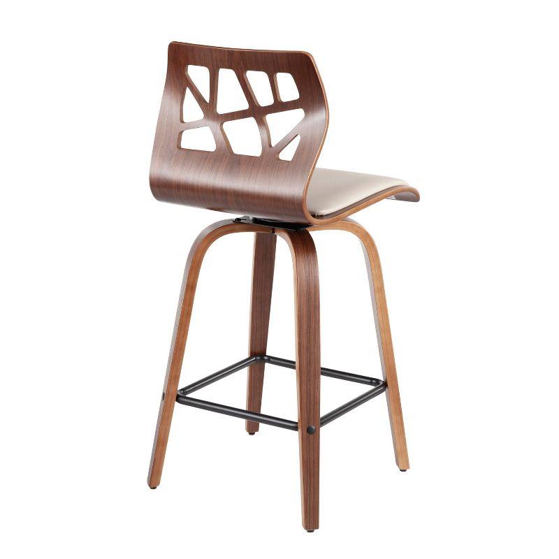 Set of 2 Folia Upholstered Counter Height Barstools Cream/Walnut - Lumisource: Wood Frame, Foam Padded Seat, Swivel Function