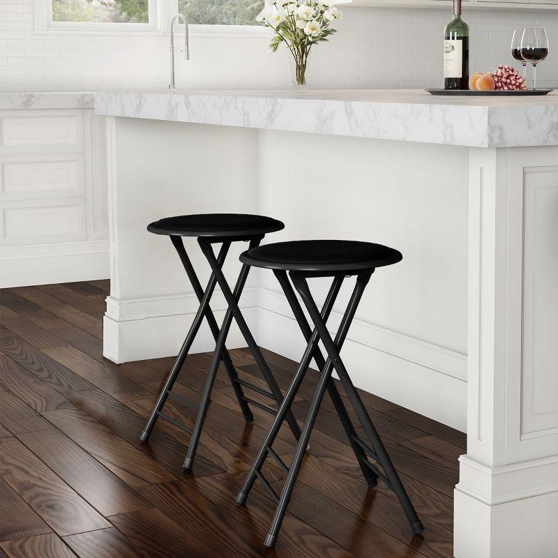 Black Metal 24-Inch Backless Folding Bar Stools, Set of 2