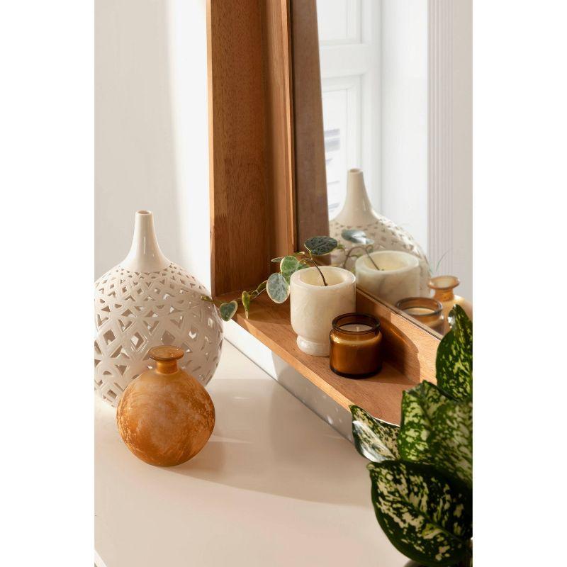 Natural Wood Rectangular Vanity Mirror with Shelf