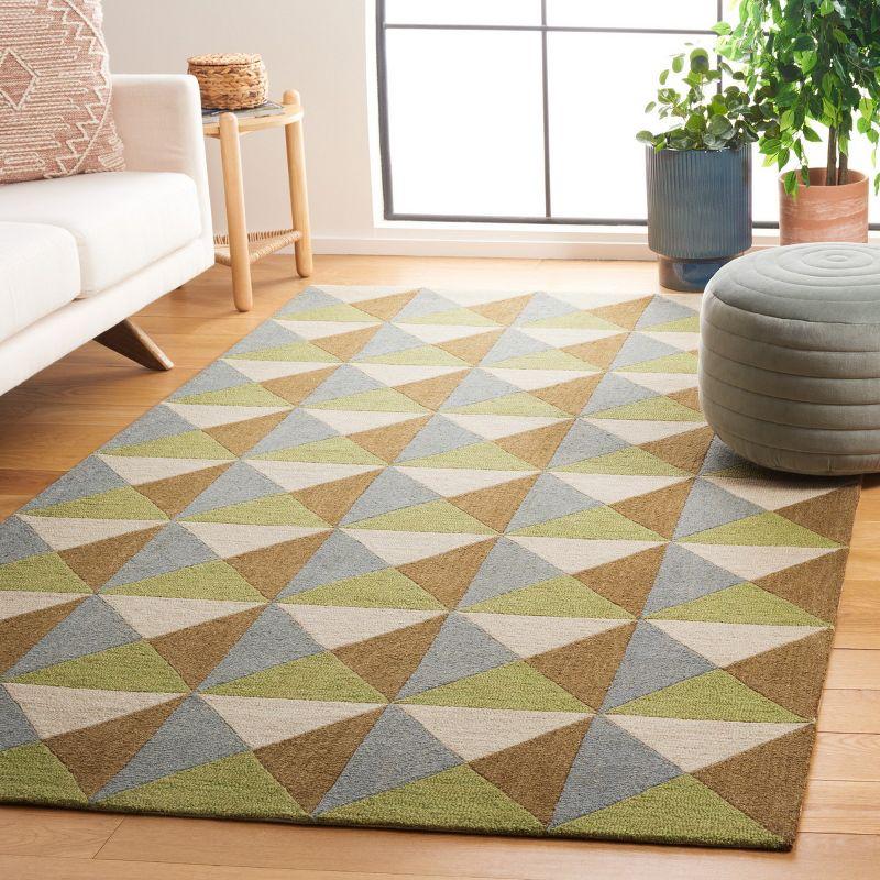 Beige and Green Geometric Wool Hand-Tufted 5' x 8' Rug