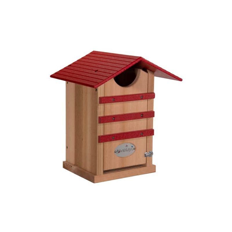 JCS Wildlife Screech Owl or Saw-Whet Owl House Cedar Nesting Box with Poly Lumber Roof - Screech Owl Nest Box - Made in the USA (Cardinal Red)