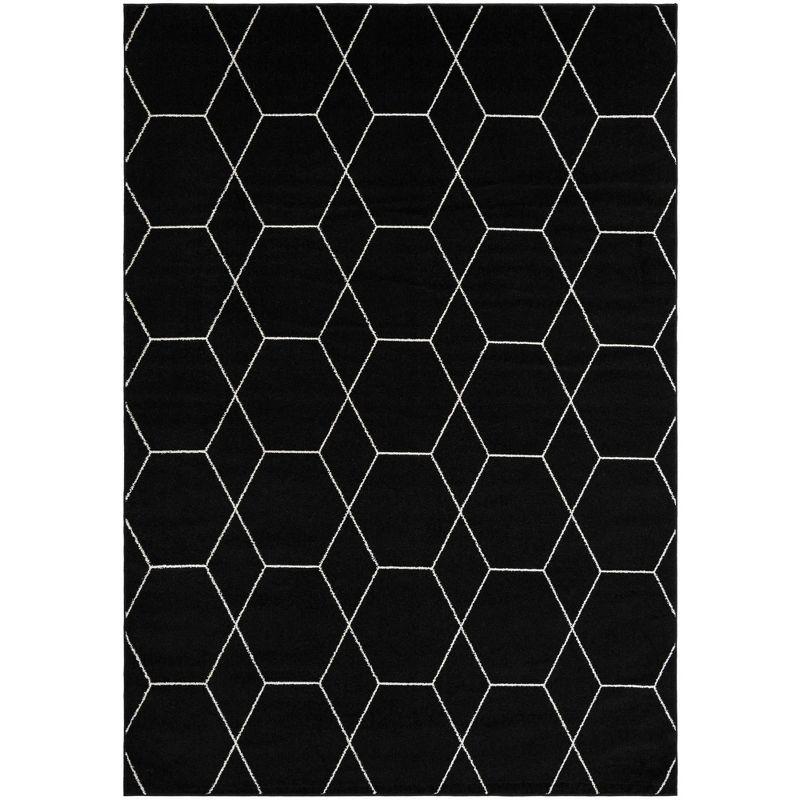 Elegant Black and Ivory Trellis Synthetic Area Rug