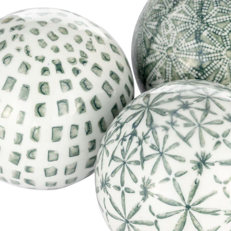 Sagebrook Home Set of 3 Ceramic Orbs - 4" Set of Green and White Decorative Round Table Orbs for Home or Office Decor