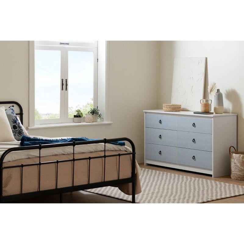 South Shore Plenny 6 Drawer Double Dresser White/Blue: Laminated Particle Board, Adult Assembly Required