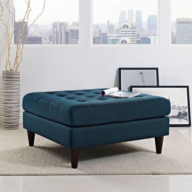 Azure Blue Tufted Polyester Cocktail Ottoman, 35.5"