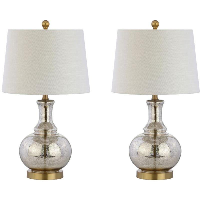 JONATHAN Y Lavelle 25" Glass LED Table Lamp, Mercury Silver/Brass Gold (Set of 2)