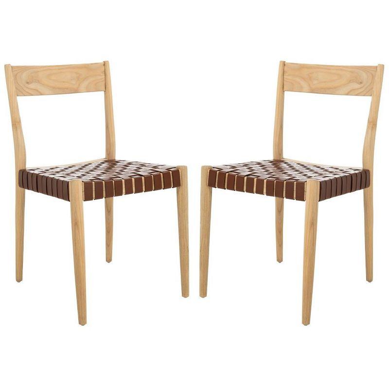 Eluned Leather Dining Chair (Set Of 2) - Cognac/Natural - Safavieh