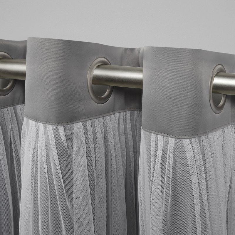 Soft Grey Double Layer Blackout and Sheer Grommet Curtains