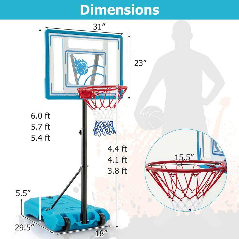 Adjustable Polycarbonate Poolside Basketball Hoop with Red and Blue Net