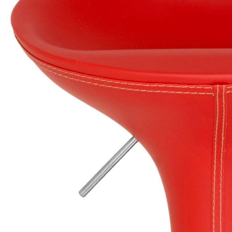 Transitional Tulip Red Leather Swivel Adjustable Bar Stool