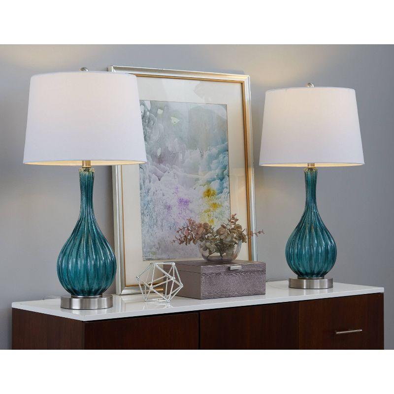 LumiSource Jenny 27" Table Lamps: Brushed Nickel Accents, Linen Drum Shade, UL Listed