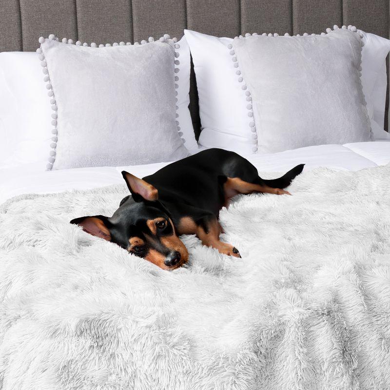 PAVILIA Fluffy Faux Fur Reversible Throw Blanket for Bed, Sofa, and Couch