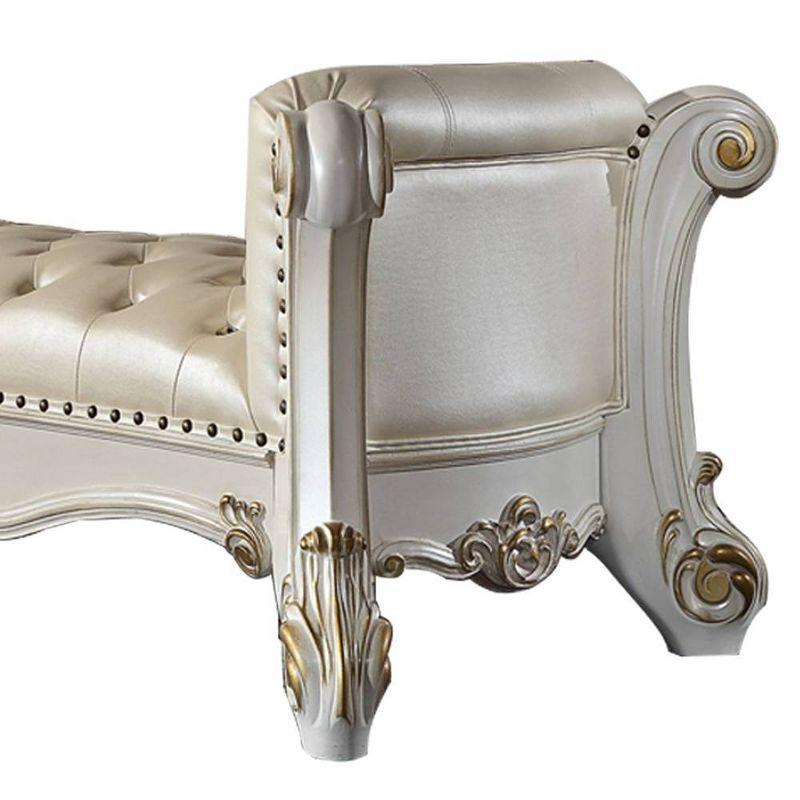 Acme Furniture 74" Vendome Ottoman and Bench Pearl Synthetic Leather and Antique Pearl Finish: Linen Upholstery, Metal Legs, No Tools Assembly