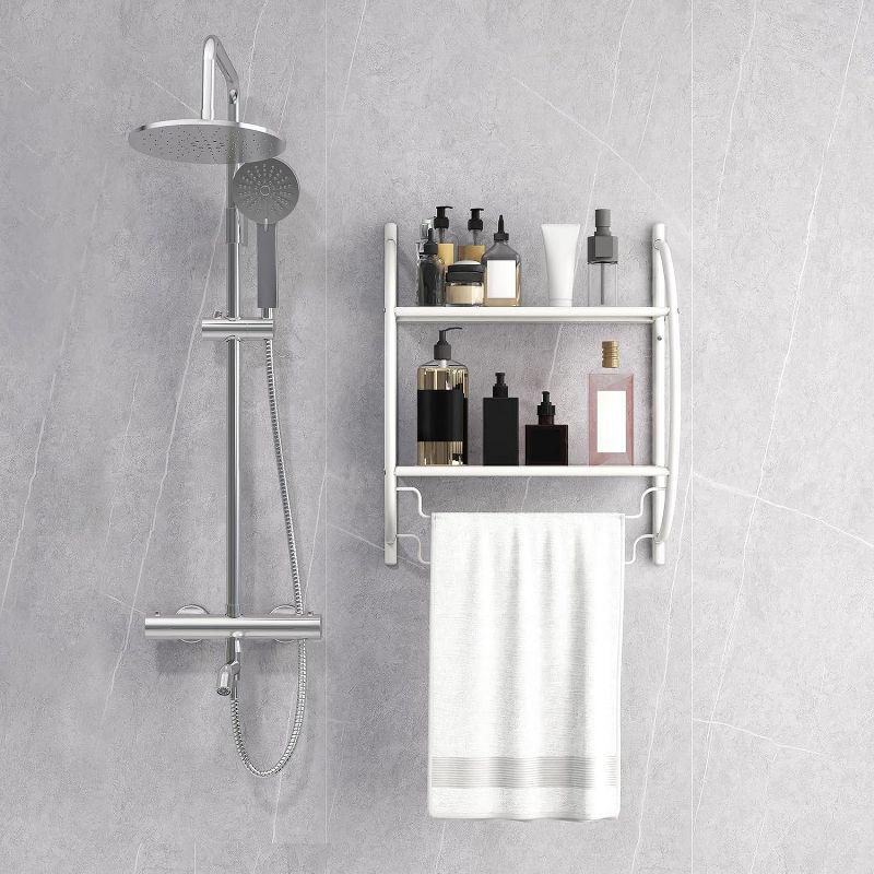 Tangkula Wall Mount 2 Tier Bathroom Shelf with Bars Chrome Bathroom Shelf Home Toilet Double Layer Shelf Rustproof Chrome Shelf White