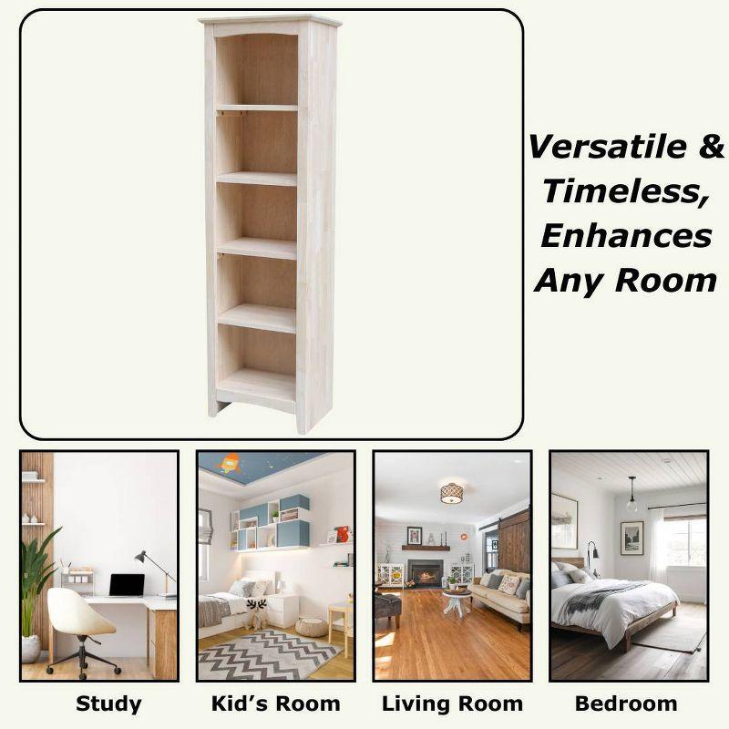 60" Shaker Bookcase Unfinished Brown - International Concepts: Solid Parawood, 4-Shelf Design