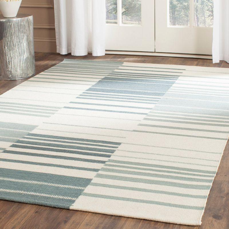 Handwoven Nomadic Ivory & Blue Wool Kilim Rug, 5' x 8'