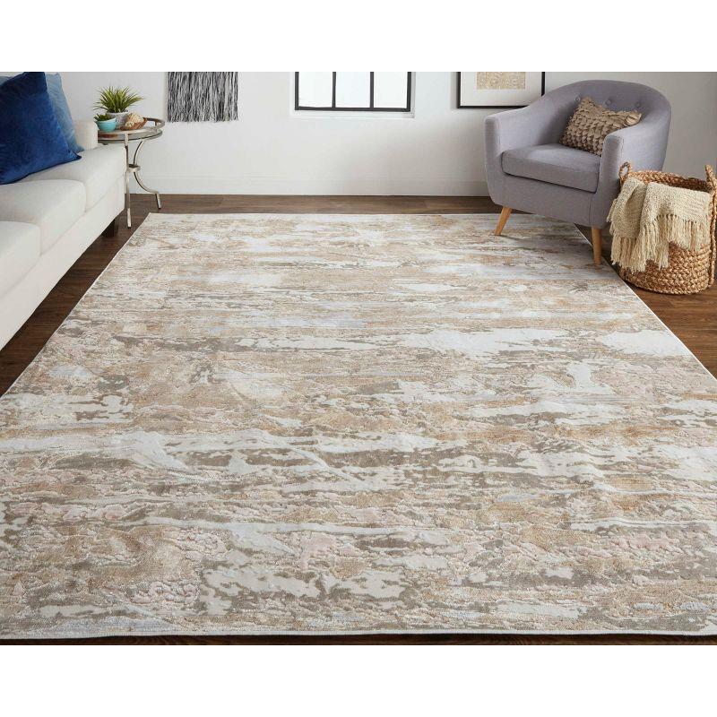 Tan and Ivory Abstract Rectangular Area Rug 7'10" x 9'6"