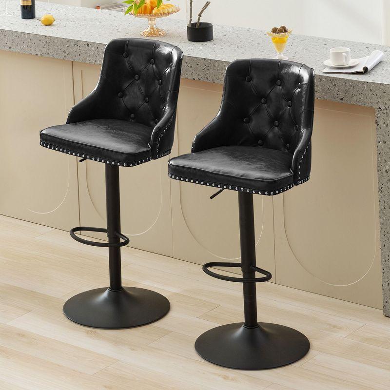 Bar Stools Set of 2,Adjustable Swivel Barstools, Faux Leather Bar Chairs,Upholstered Counter Height with High Backrest for Kitchen Island, Black