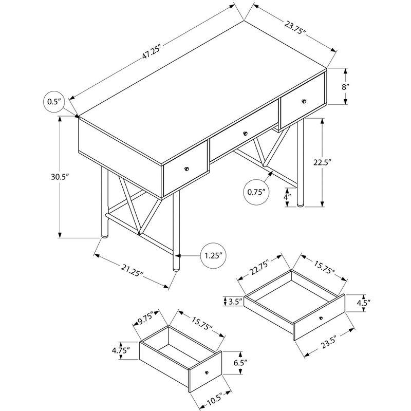 Monarch Specialties Computer Desk Home Office Laptop Storage Drawers 48InchL Work Metal Laminate Brown Black Transitional