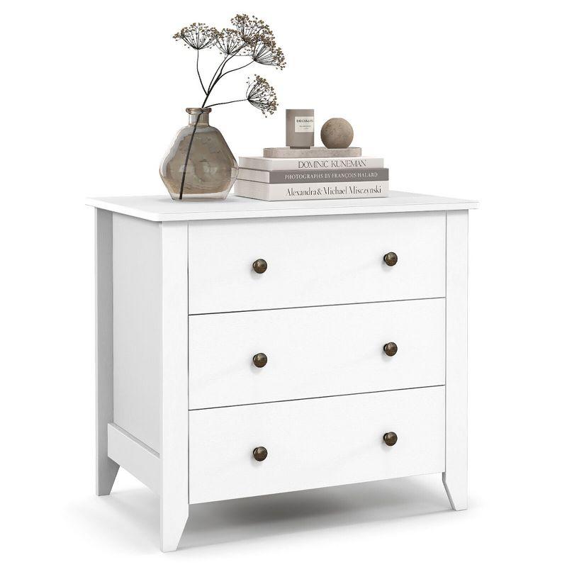 Tangkula 3 Drawer Dresser Chest of Drawers Bedside Table for Living Room Bedroom White