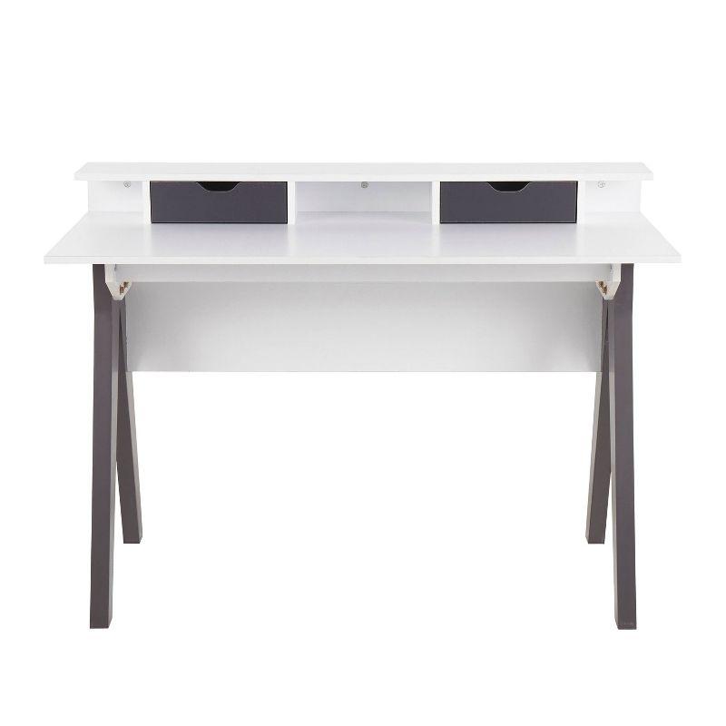 LumiSource Wishbone Contemporary Computer Desk Wood Gray/White:: Mid-Century Modern Office Workstation with Storage Drawer & Shelf