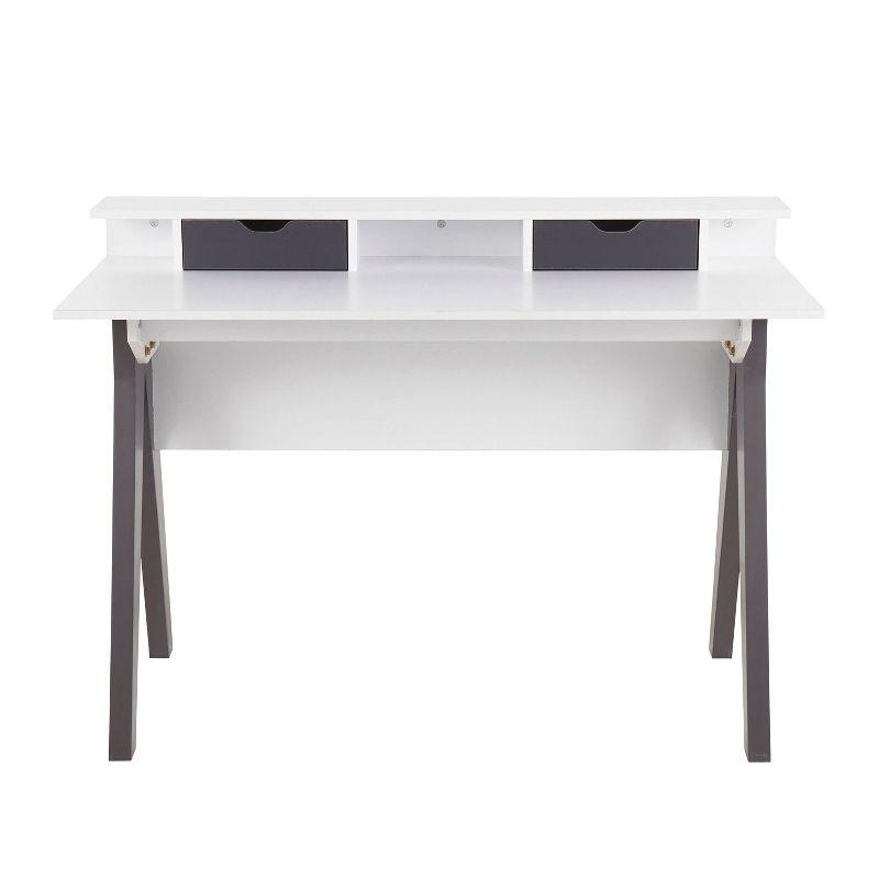 Modern Gray and White Wood Desk with Hutch and Drawers