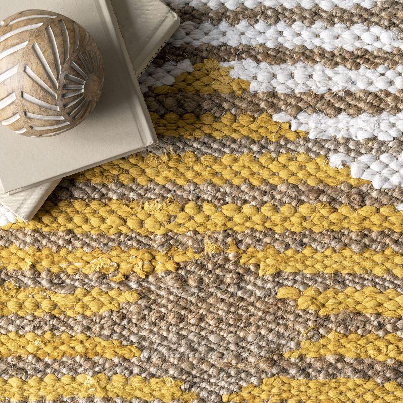 nuLOOM Hand Braided Marla Denim And Jute Diamonds Area Rug, 3' x 5', Yellow