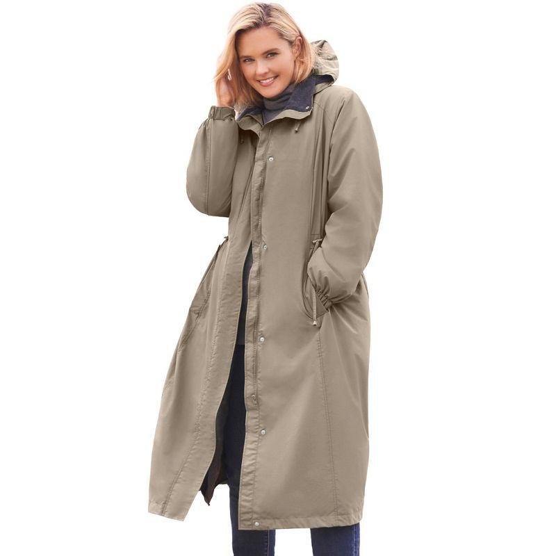 Woman Within Women's Plus Size Long Hooded Taslon Jacket - 22/24, Bark
