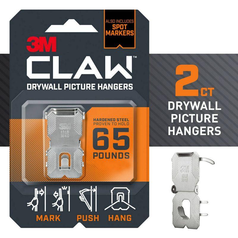 3M Claw Drywall Picture Hanger 65lb with Temporary Spot Marker + 2 hangers and 2 markers: Mirror & Picture Hanging Kit