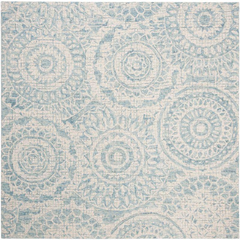 Abstract ABT205 Handmade Indoor Area Rug - Ivory/Blue - 6'x6' - Safavieh