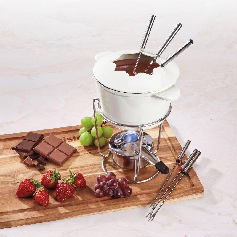 Cuisinart 1.5qt Cast Iron Fondue Maker - Hearth & Hand™ with Magnolia Cream: Non-Electric Set, Skewers, Ceramic Bowl