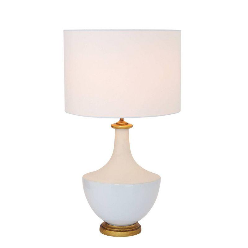 White Ceramic Table Lamp with Linen Shade and Gold Accents