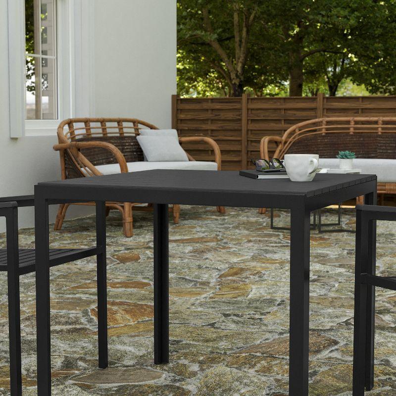 Merrick Lane All-Weather Indoor/Outdoor Square Patio Dining Table for 4 with Steel Frame and Poly Resin Slatted Top - Black