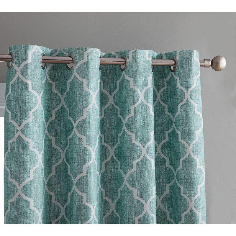 Kate Aurora 2 Piece 100% Full Blackout Trellis Grommet Top Window Curtain Panels