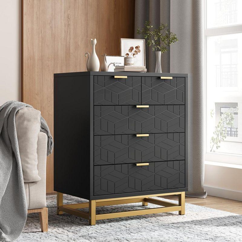 5 Drawer Dresser for Bedroom, Chest of Drawers with Metal Base