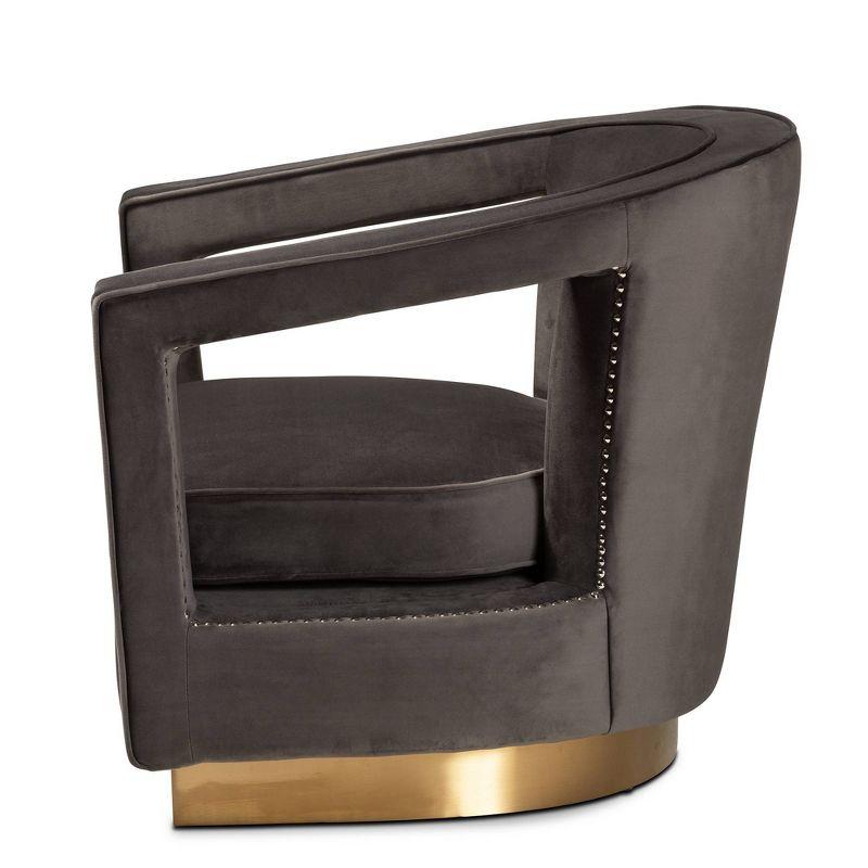 Elegant Grey Velvet Barrel Accent Chair with Gold Metal Base